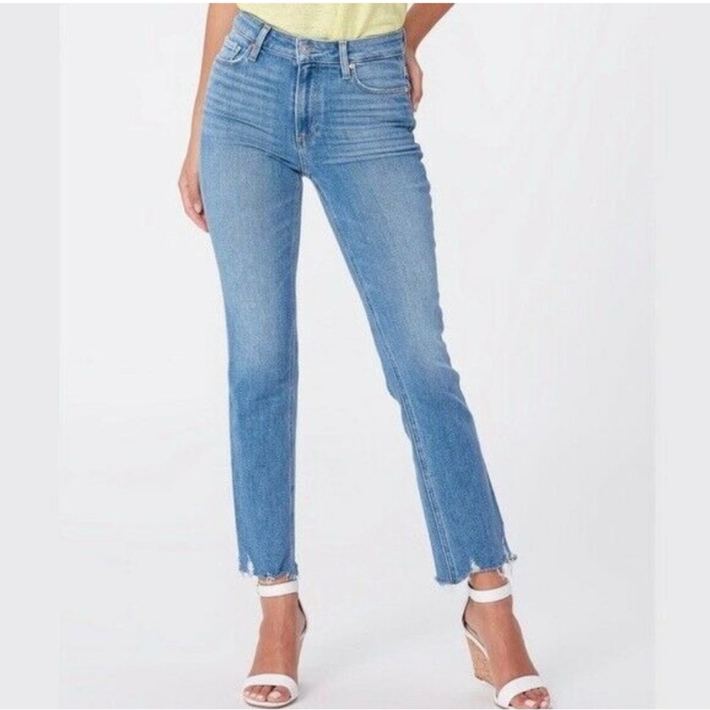 Paige Cindy Straight Jeans in Mel Destroyed Hem Denim.